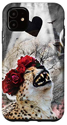 iPhone 11 Goth Cheetah With Flower Crown Head Piece Case