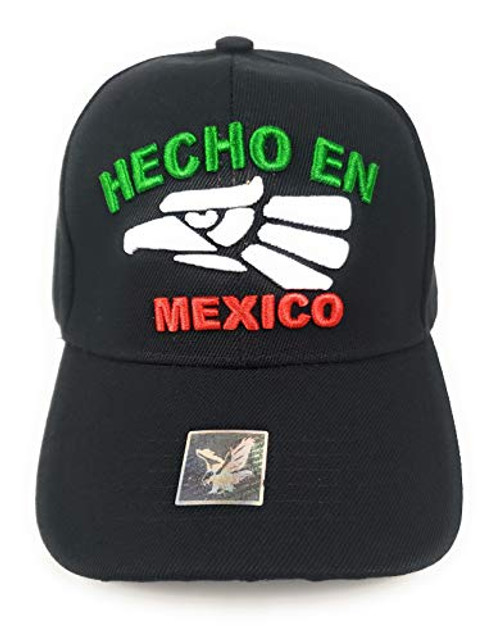 Hecho en Mexico Hat with Eagle and Mexican Flag on Side Black