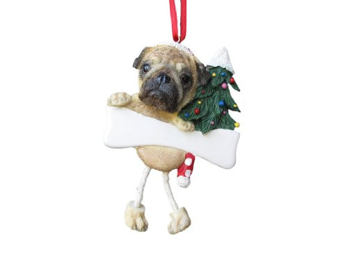 Pug Ornament with Unique "Dangling Legs" Hand Painted and Easily Personalized Christmas Ornament