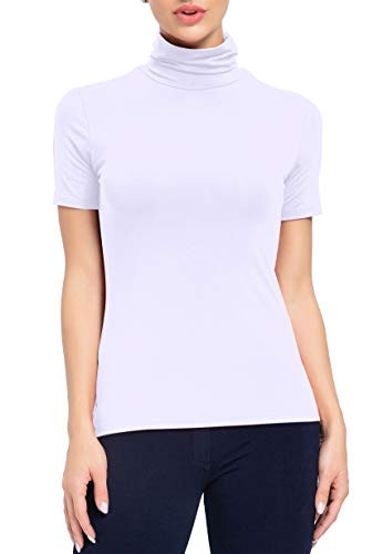 AUHEGN Ladies Lightweight Soft Mock Turtleneck White X-Large