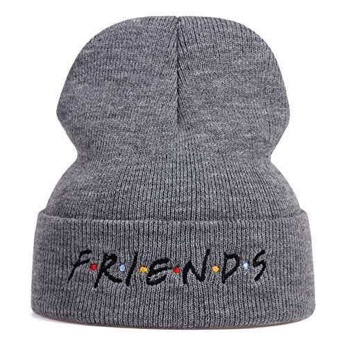 KESROMAN Grey Winter Beanie Knit Hats for Men and Women Friends Letter Warm Cuffed Plain Stretchy Soft Daily Skiing Cap