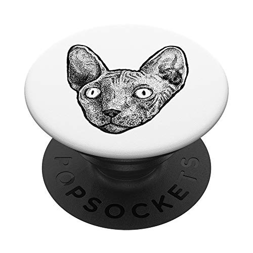Cool Sphynx Cat hand drawn tattoo style illustration PopSockets PopGrip Swappable Grip for Phones   Tablets