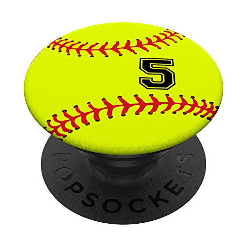 Softball No 5 Jersey Number 5 Ball Catcher Pitcher Gift PopSockets PopGrip Swappable Grip for Phones Tablets Softball No 5 Jersey Number 5 Ball Catcher Pitcher Gift PopSockets PopGrip Swappable Grip for Phones Tablets
