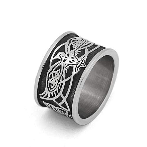 GuoShuang Nordic Viking Odin Raven Knot Wolf Amulet Rings with Valknut Gift Bag -Stainless Steel GuoShuang Nordic Viking Odin Raven Knot Wolf Amulet Rings with Valknut Gift Bag -Stainless Steel