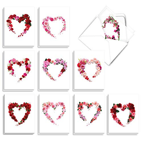 The Best Card Company - 20 Cute Kids Cards Boxed 4 x 5_12 Inch - Assorted Blank Set 10 Designs 2 Each - Heart Blooms AM3180OCB-B2x10