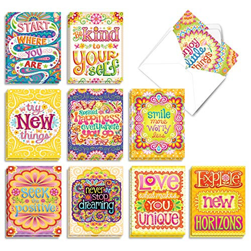 The Best Card Company Happy Thoughts - 20 Assorted Boxed All Occasions Note Cards with Envelopes 4 x 5_12 Inch - AM9167OCB-B2x10