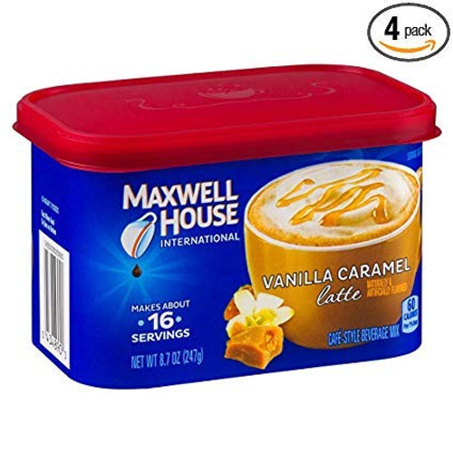 Maxwell House International Cafe Flavored Instant Coffee Vanilla Caramel Latte 8_7 oz Canister Pack of 4 Limited Edition Maxwell House International Cafe Flavored Instant Coffee Vanilla Caramel Latte 8_7 oz Canister Pack of 4 Limited Edition