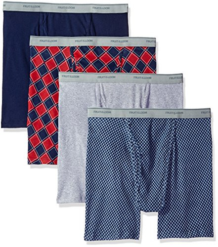 Fruit of the Loom Mens Boxer Briefs Pack of 4 Fashion PrintsSolids XX-Large