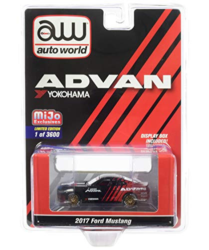 2017 Ford Mustang ADVAN Yokohama Red and Black Limited Edition to 3600 Pieces Worldwide 164 Diecast Model Car by Autoworld CP7584
