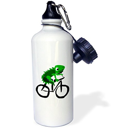 3dRose Funny Green Iguana Riding Bicycle Primitive Art-Sports Water Bottle, 21oz (wb_216495_1), Multicolored