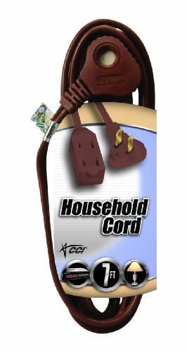 Coleman Cable 09407 Flatplug Extension Cord 2-Prong with Glowing Plug, 7-Foot, Brown