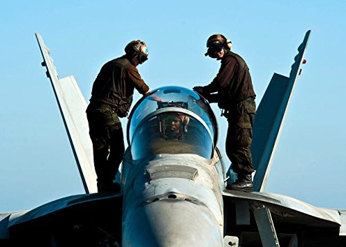 Posterazzi US Navy Sailors Wipe Down the Canopy of an Fa-18F Super Hornet by Stocktrek Images Poster Print 17 x 11 Multicolor