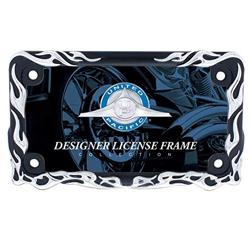 United Pacific 50129 ChromeBlack Flame Motorcycle License Plate Frame