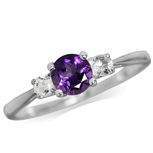 Silvershake Petite Natural African Amethyst and White Topaz 925 Sterling Silver Ring Size 10