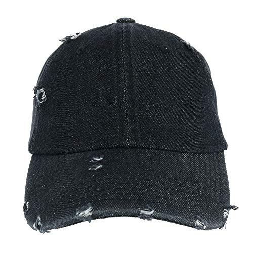 Vintage Washed Distressed Cotton Dad Hat Baseball Cap Adjustable Polo Style Denim Black