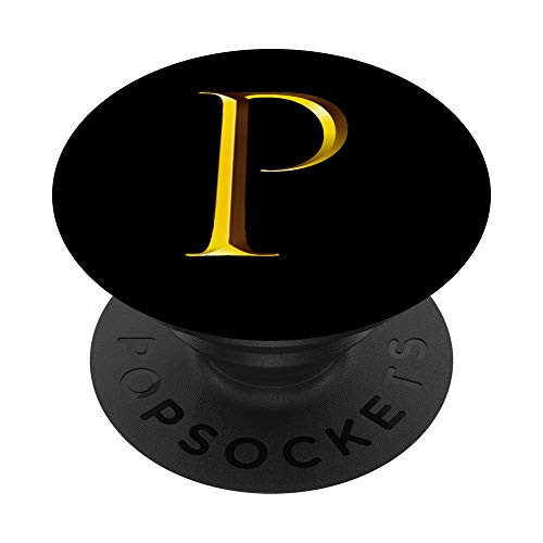 Gold Letter P Initial Monogram with Black Background PopSockets PopGrip Swappable Grip for Phones   Tablets