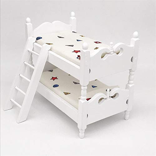 SXFSE Loft Bed 112 Wooden Dollhouse Miniature Funiture Decor Bunk Bed with Ladder Kids Childrens Bedroom Set Play Toy