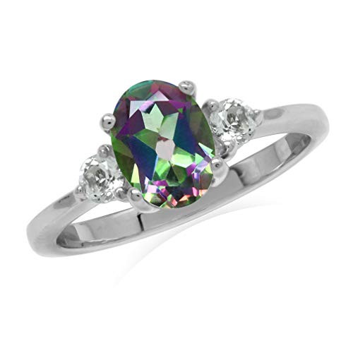 Silvershake 1_35ct_ 8X6mm Oval Shape Mystic Fire Topaz White Gold Plated 925 Sterling Silver Engagement Ring Size 6