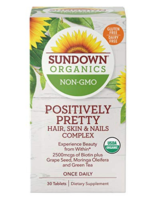 Sundown Organics Positively Pretty Hair Skin Nails Vitamins with Biotin Zinc Gluten Free 100 Non-GMO 30 Tablets Sundown Organics Positively Pretty Hair Skin Nails Vitamins with Biotin Zinc Gluten Free 100 Non-GMO 30 Tablets
