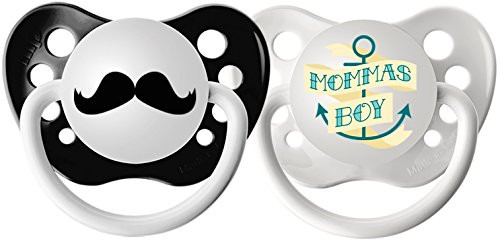 Ulubulu Expression Pacifier Set for Boys Mommas Boy and Mustache 6-18 Months