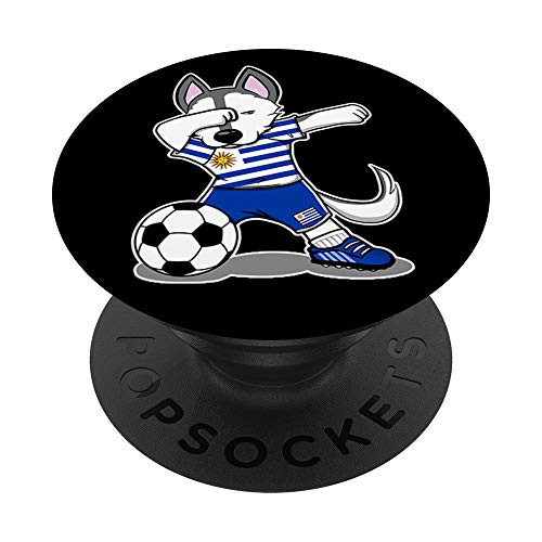 Dabbing Husky Dog Uruguay Football Uruguayan Flag Soccer PopSockets Grip and Stand for Phones and Tablets