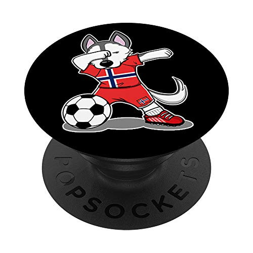 Dabbing Husky Dog Norway Football Norwegian Flag Soccer PopSockets Grip and Stand for Phones and Tablets