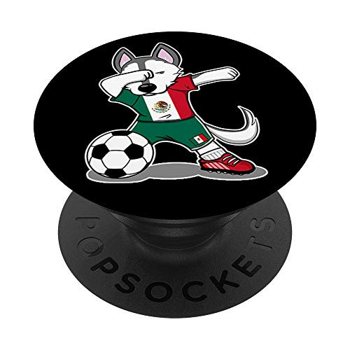 Funny Dabbing Husky Dog Mexico Football Mexican Flag Soccer PopSockets Grip and Stand for Phones and Tablets