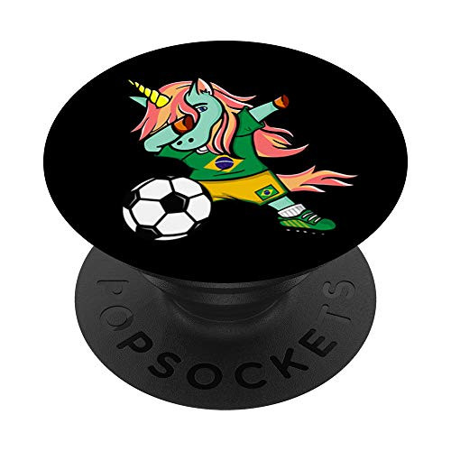 Dabbing Unicorn Brazil Football - Brazilian Flag Soccer PopSockets Grip and Stand for Phones and Tablets