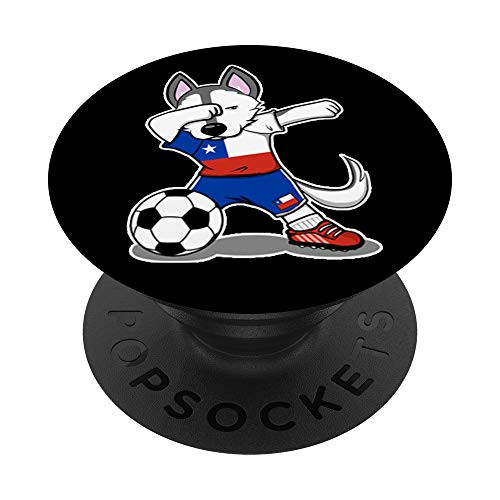 Funny Dabbing Husky Dog Chile Football - Chilean Flag Soccer PopSockets Grip and Stand for Phones and Tablets