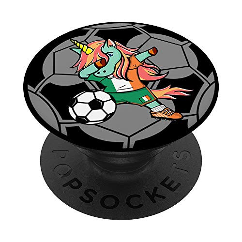 Funny Dabbing Unicorn Ireland Football - Irish Flag Soccer PopSockets Grip and Stand for Phones and Tablets