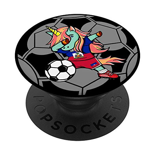 Funny Dabbing Unicorn Haiti Football - Haitian Flag Soccer PopSockets Grip and Stand for Phones and Tablets
