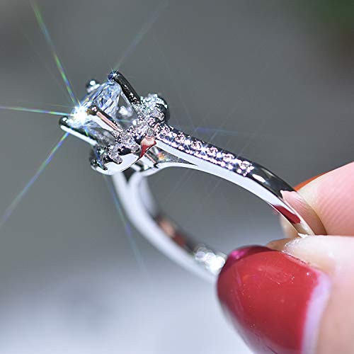 925 Sterling Silver Cushion Cut Simulated Diamond Halo Solitaire Engagement Ring-Fashion Ring Cushion Cut 3ct 5A Zircon 925 Sterling Silver Wedding Ring Women 6