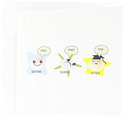 PhD process cartoon before during after graduation - Greeting Cards 6 x 6 inches set of 12 gc-165150-2