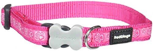 Red Dingo Paw Impressions Hot Pink Dog Collar Small12mm