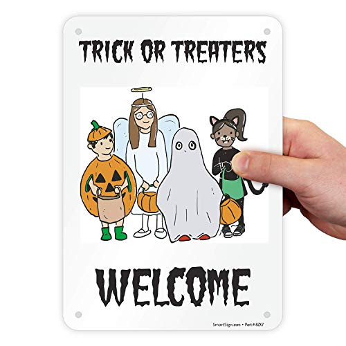 SmartSign - S2-0623-PL-10 Trick Or Treaters Welcome Sign  7 x 10 Plastic