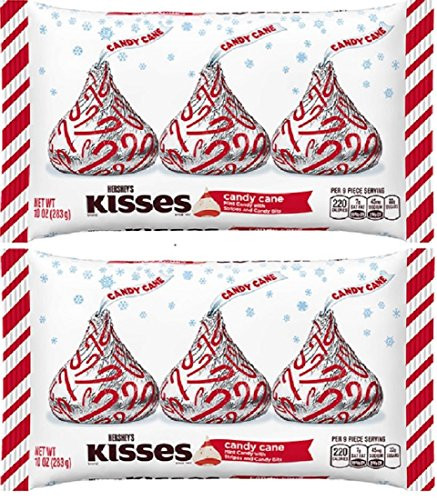 Hersheys Kisses with Candy Cane Flavored White Chocolate Candy 10-Ounce Bag Pack of 2