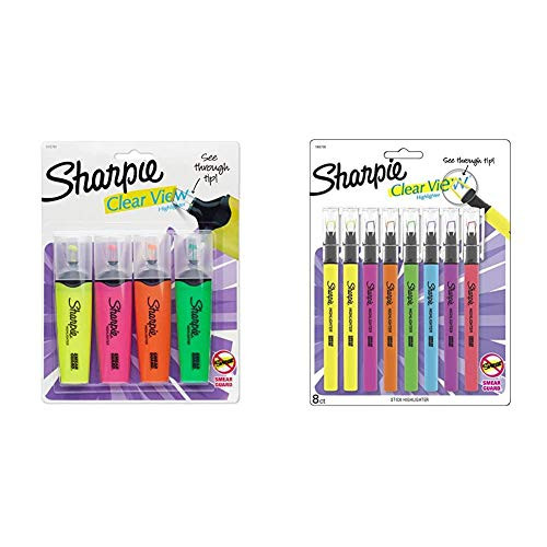 Sharpie 1912769 Clear View Highlighters Chisel Tip Assorted Colors 4-Count   Clear View Highlighter Stick Assorted 8 Pack 1966798