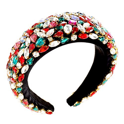 XOCARTIGE Baroque Crystal Rhinestone Padded Headbands for Women Luxury Bejewelled Hairbands Rainbow Crystal Embellished Velvet Hair Hoop Wedding Bridal Hair Accessory A Rainbow 1 XOCARTIGE Baroque Crystal Rhinestone Padded Headbands for Women Luxury Bejewelled Hairbands Rainbow Crystal Embellished Velvet Hair Hoop Wedding Bridal Hair Accessory A Rainbow 1