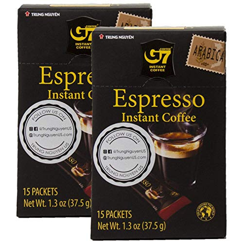 Trung Nguyen - G7 Instant Espresso Coffee  15 Single Serve Sticks - Pure Arabica Vietnamese Espresso with Bold Tastes and Aroma 2 Pack