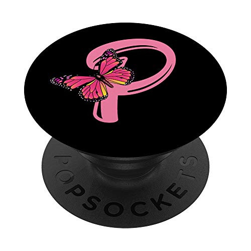 Pink Letter P Initial Butterfly Design Personalized Monogram PopSockets Grip and Stand for Phones and Tablets
