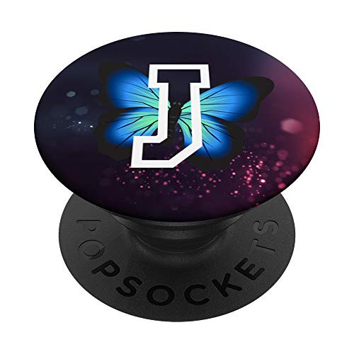 Letter J Initial Butterfly Design Personalized Monogram PopSockets Grip and Stand for Phones and Tablets