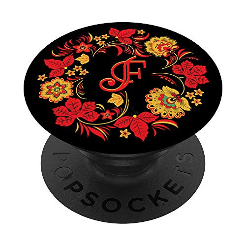 Red Letter F Initial Floral Personalized Design Monogram PopSockets Grip and Stand for Phones and Tablets