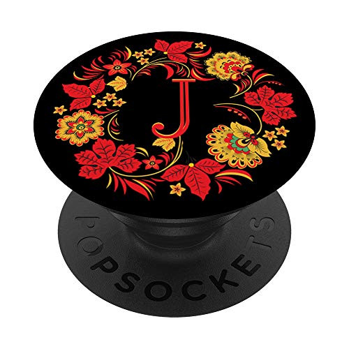 Red Letter J Initial Floral Personalized Design Monogram PopSockets Grip and Stand for Phones and Tablets