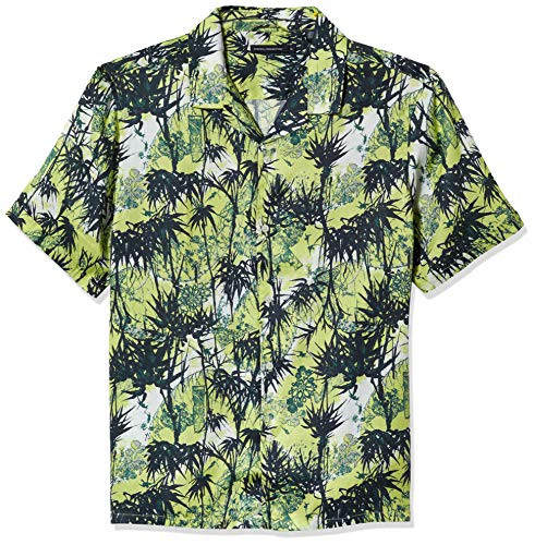 French Connection Mens Long Sleeve Printed Regular Fit Button Down Shirt Wild Lime M