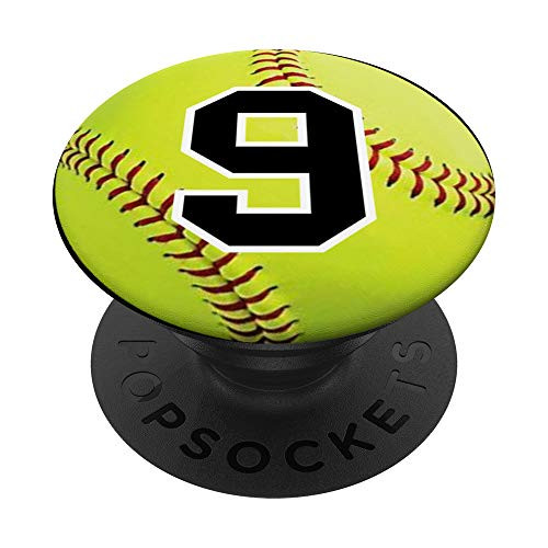 Girls Softball 9 Yellow Ball Jersey Number Nine Gift PopSockets Grip and Stand for Phones and Tablets Girls Softball 9 Yellow Ball Jersey Number Nine Gift PopSockets Grip and Stand for Phones and Tablets
