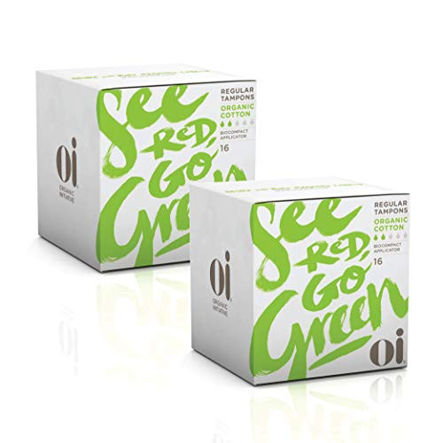 Oi Certified Organic Cotton Tampons 2 Boxes of 16 Regular Tampons Compact Plant-Based Applicator
