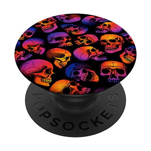 Skulls Skeleton Head Colorful Pattern Halloween Themed PopSockets Grip and Stand for Phones and Tablets