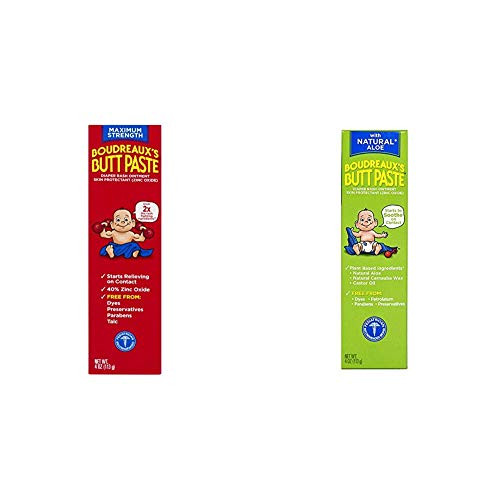 Boudreauxs Butt Paste Diaper Rash Ointment Variety Pack 1-4 oz Maximum Strength 1-4 oz Natural Aloe Boudreauxs Butt Paste Diaper Rash Ointment Variety Pack 1-4 oz Maximum Strength 1-4 oz Natural Aloe
