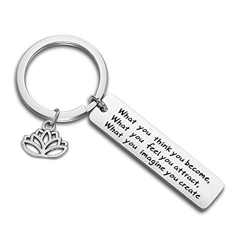 WUSUANED Buddhist Inspirational Quote Keychain What You Think You Become Buddha Jewelry Inspirational Gift What You Think You Become