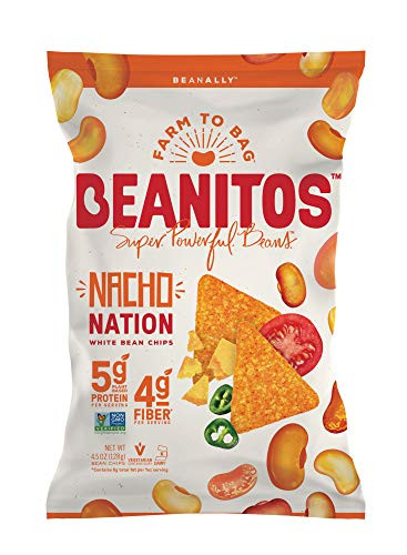 Beanitos Nacho Nation White Bean Chips Plant Based Protein Good Source Fiber Gluten Free Non-GMO Corn Free Tortilla Chip Snack 4_5 Ounce Pack of 6 Packaging may vary